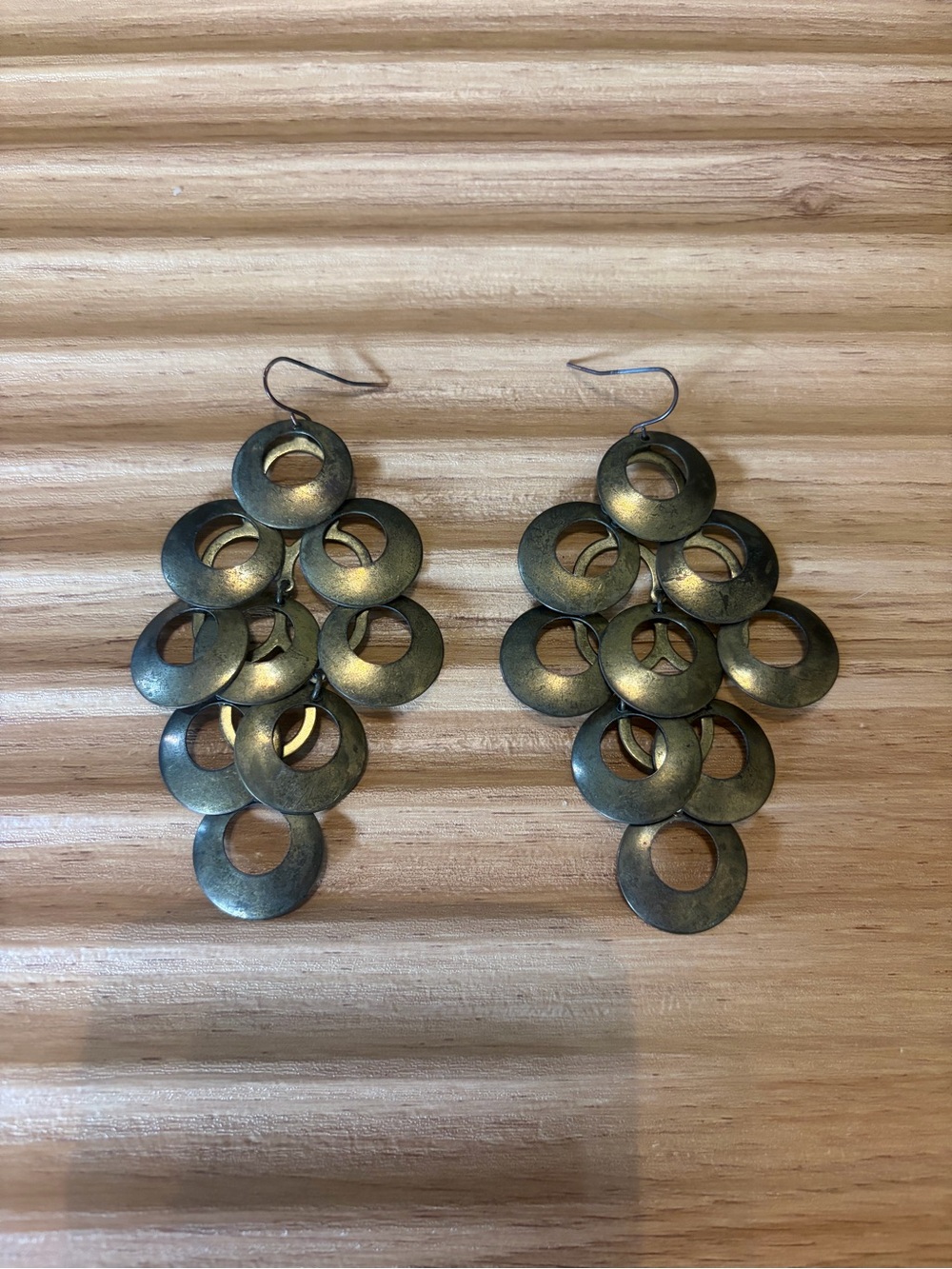Vintage Antique Brass Tiered Scale Cascade Chandelier Statement Earrings